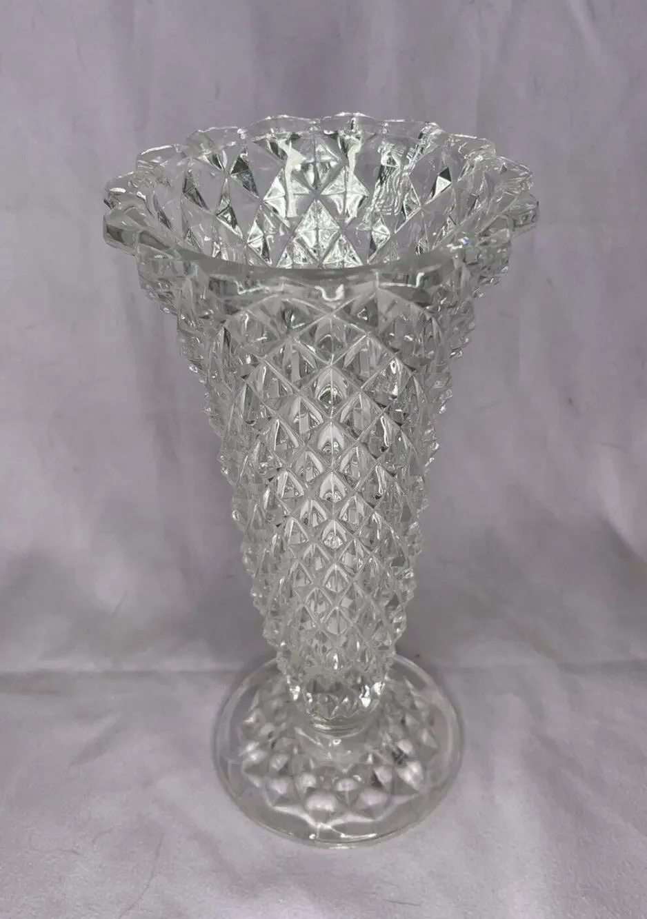 Vintage Crystal glass diamond pattern vase Art Deco
